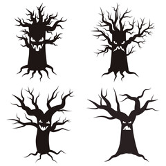 Halloween Tree Scary Black trees silhouette on white background. Vector illustration