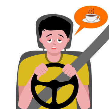 Sleepy driver in yellow shirt have sleepy emotion on your car cartoon vector.