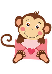 Cute monkey holding a letter envelope