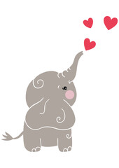 Cute gray elephant with hearts