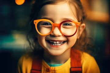 portrait of adorable little smiling girl in eyeglasses. Playful Happiness Concept. generative AI