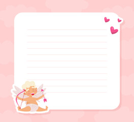Cute Angel Cupid at Empty White Card Vector Template