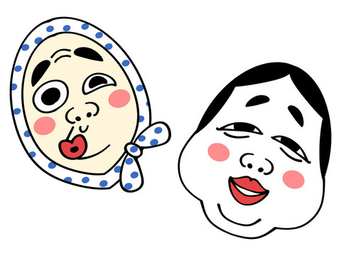 夏祭りのおかめとひょっとこのお面イラスト素材