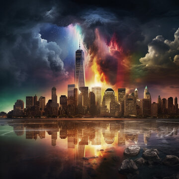 New york city burning in a dark atmospheric style hd wallpaper