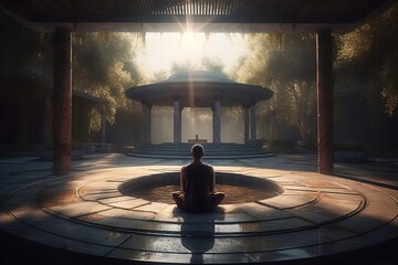 Man meditates, relax. Spiritual enlightenment. 