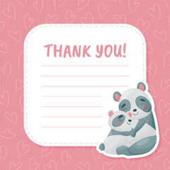 Cute Panda Mother and Baby Animal Together on Empty Card Design Vector Template