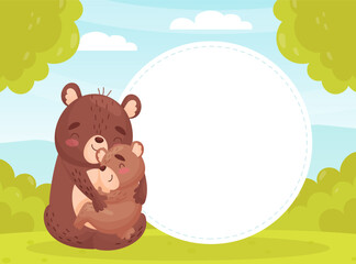 Cute Bear Mother and Baby Animal Together on Empty Card Design Vector Template