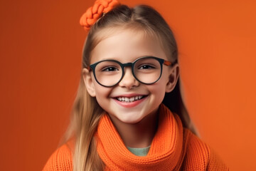 portrait of adorable little smiling girl in eyeglasses. Playful Happiness Concept. generative AI