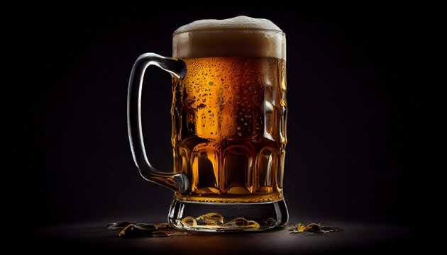 Glass of beer on dark background Ai generated image