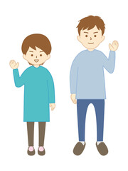 笑顔で手を振る若い男女