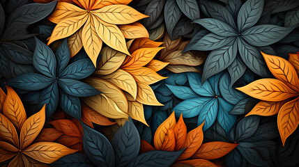 Fototapeta premium autumn background pattern vectors, showcasing an array of intricately designed leaves in various shapes and sizes, ai generative