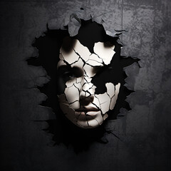 Mental health disorder concept represented by a female face showing broken emotions