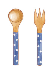 spoon and fork cartoon watercolor