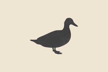 Silhouette vector image of a duck. The image can be used for packaging design, postcards, patterns.