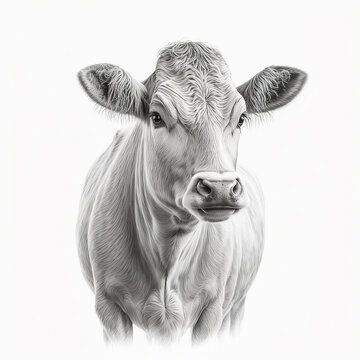 cow animal sketch art illustration white background image Ai generated art
