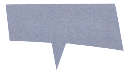 Gray blank cut out paper cardboard speech bubble of rectangular shape with copy space for text on transparent or white background
