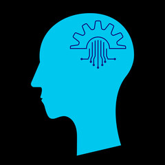 Digital abstract human head tech logo design inspiration. Simple flat design symbol, Isolated on black background, Vector illustration 