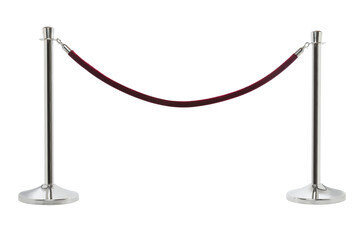 Red velvet barrier rope cordon isolated on transparent background - 622990908