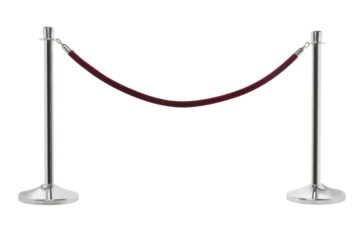 Red velvet barrier rope cordon isolated on transparent background