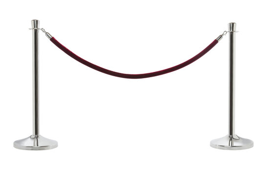Red velvet barrier rope cordon isolated on transparent background