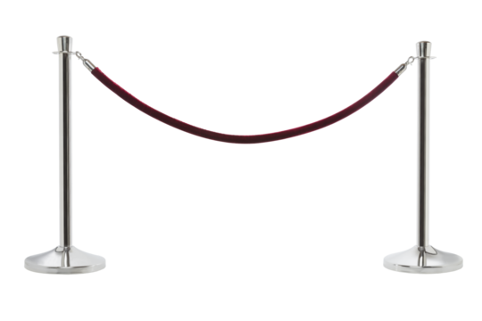 Red velvet barrier rope cordon isolated on transparent background