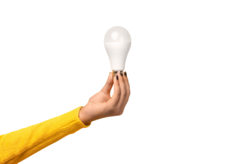 light bulb in hand isolated on transparent background