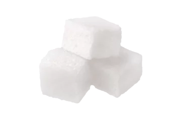Foto op Plexiglas Close-up of three white sugar cubes, isolated on transparent background © alesmunt