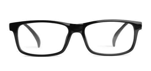 Stylish glasses with black frame isolated on white