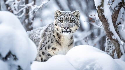Fototapeta na wymiar Enchanting Snow leopard camouflage in the snowy. Generative ai.