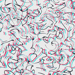 Seamless pattern with surreal curled lines
