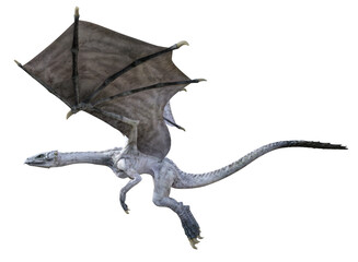 Obraz premium A white skinny dragon seen from the side flying