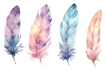 Watercolor Fantasy feather Clip art on white background Generative AI