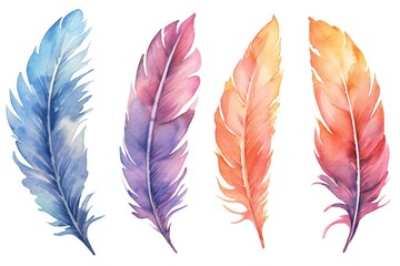 Watercolor Fantasy feather Clip art on white background Generative AI