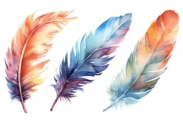 Watercolor Fantasy feather Clip art on white background Generative AI