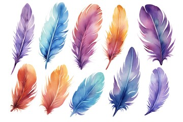 Watercolor Fantasy feather Clip art on white background Generative AI