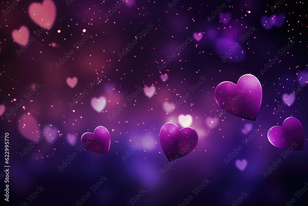 Poster Purple valentine background with hearts