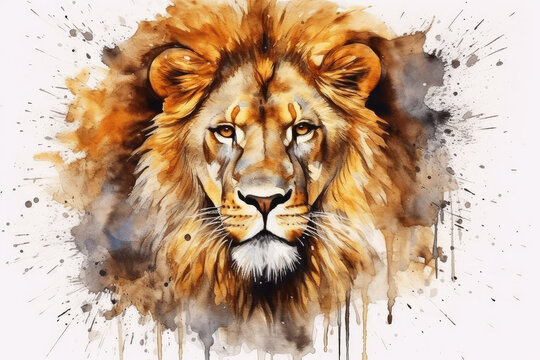 Watercolor style majestic lion head picture