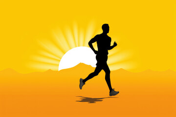 Illustration of a man running for fitness in front of a yellow background, healthy lifestyle,