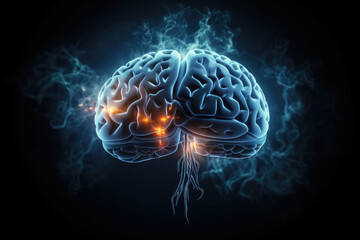 human brain technology material in front of dark background