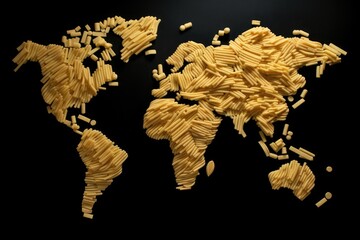 Pasta Map, World Map Made of Macaroni, Pastas Countries, Abstract Generative AI Illustration