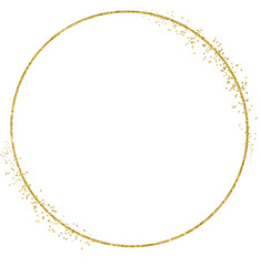 Round frame with golden glitter line and confetti
