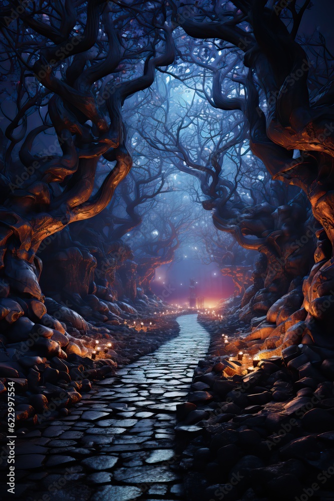 Sticker magic tree tunnel in the forest, generative ai