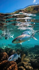 Fototapeta na wymiar silver fish on turquoise water, generative ai