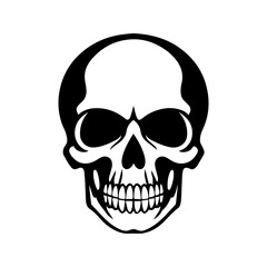 Skull silhouette, isolated on white background. Halloween silhouette black skull logo - for scary design or decor. Vector illustration, traditional Halloween decorative element.