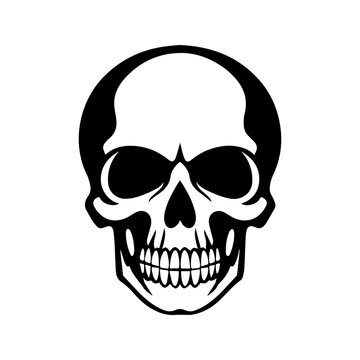Skull silhouette, isolated on white background. Halloween silhouette black skull logo - for scary design or decor. Vector illustration, traditional Halloween decorative element.