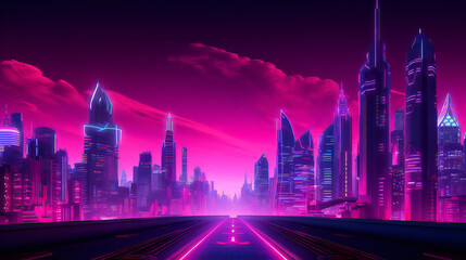 Pink Neon Abstract background with the landscape. Generative Ai