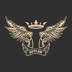 Obraz premium Outlaw. Two revolvers on grunge background. T-shirt print template.