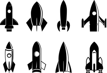 Set of the vector rockets. Spaceships silhouettes collection. Label and emblem design template. Vector illustration.