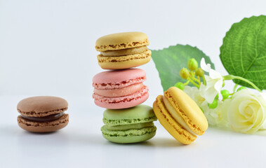 Set of typical French sweet, macarons, of different flavors.