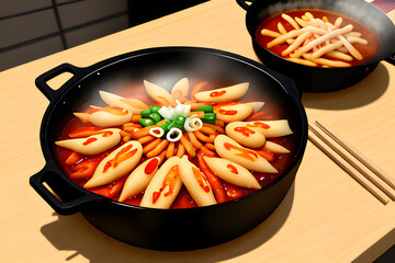 Spicy Korean rice cakes tteokbokk. Generative AI